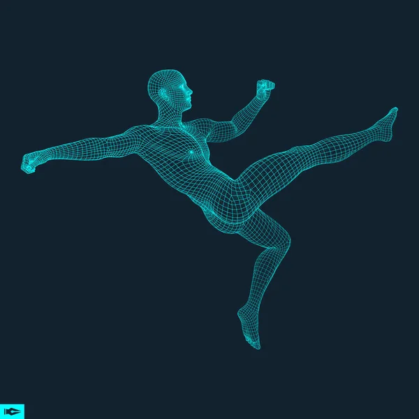Fußballspieler. Sportkonzept. 3D-Modell des Menschen. menschlicher Körper. Sport-Symbol. Gestaltungselement. Vektorillustration. — Stockvektor