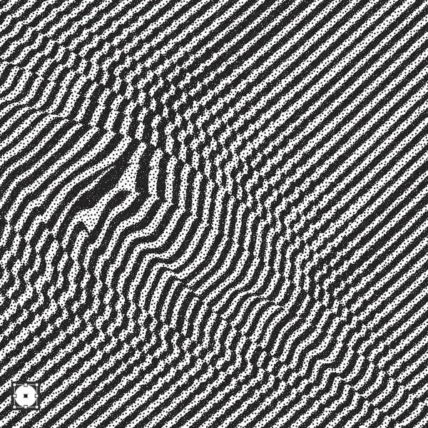 Glitch abstracte achtergrond. Vervorming effect, bug en fout. Zwart en wit, korrelig dotwork ontwerp. Pointillisme patroon met optische illusie. Gespikkelde vectorillustratie. — Stockvector