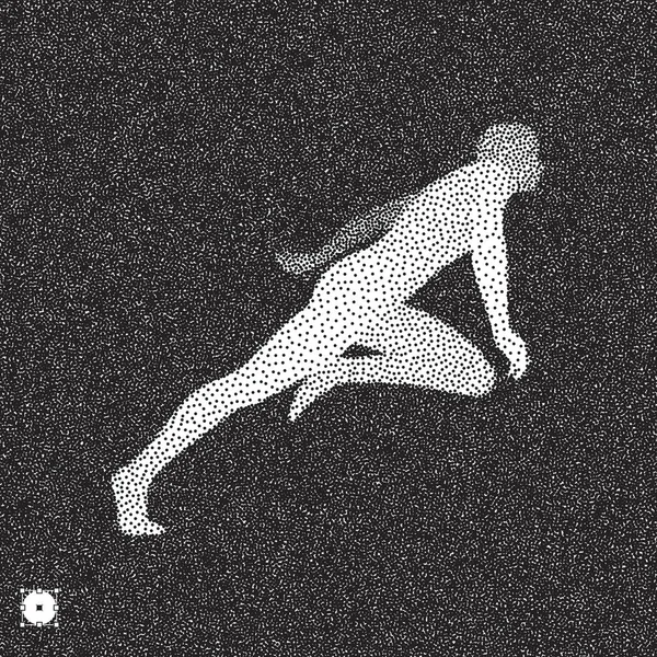 Um homem de corrida. Modelo 3D do homem. Projeto granulado preto e branco. Efeito de escalonamento. Ilustração vetorial . — Vetor de Stock