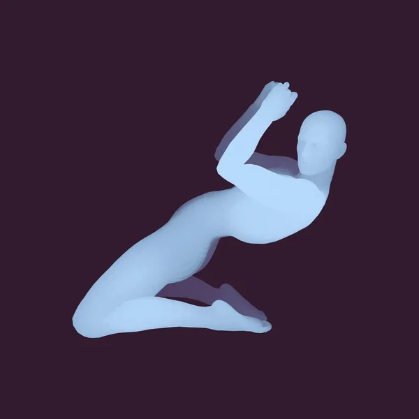 A táncos végez a tánc a térdén. Sziluettjét a táncos. 3D-s modellje Man. emberi test. Sport szimbólum. Díszítőelemet. Vektoros illusztráció. — Stock Vector