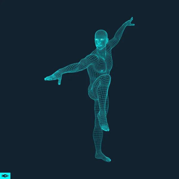 Hombre haciendo ejercicios de yoga. Modelo 3D del Hombre. Estilo de vida saludable. Concepto de entrenamiento. Ilustración vectorial . — Vector de stock