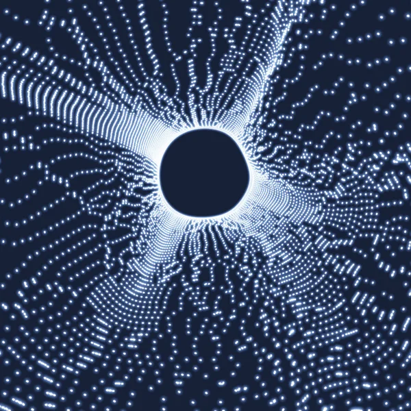 宇宙の渦。飛行粒子から作られたブラック ホール。抽象的な背景。3 d ベクトル図. — ストックベクタ
