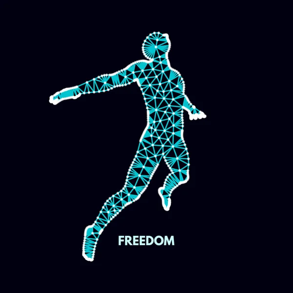 Koncepcji biznesowych, wolności i szczęścia. 3D model człowieka. Ilustracja wektorowa. — Wektor stockowy