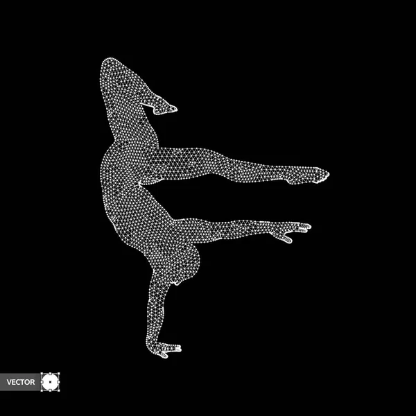 El hombre posa y baila. Una bailarina realiza elementos acrobáticos. modelo 3d del hombre. Símbolo deportivo. Elemento de diseño. Ilustración vectorial . — Vector de stock