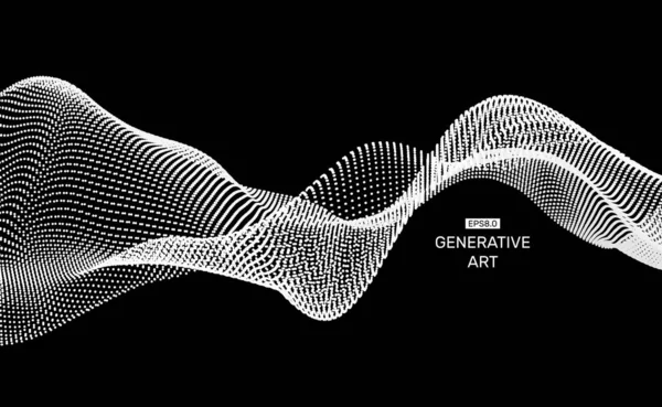 Hullám háttér. Ripple rács. Absztrakt vektor illusztráció. 3D-s technológia stílus. Illusztráció pontok. Hálózat tervezése, amelynek a szemcsemérete. — Stock Vector