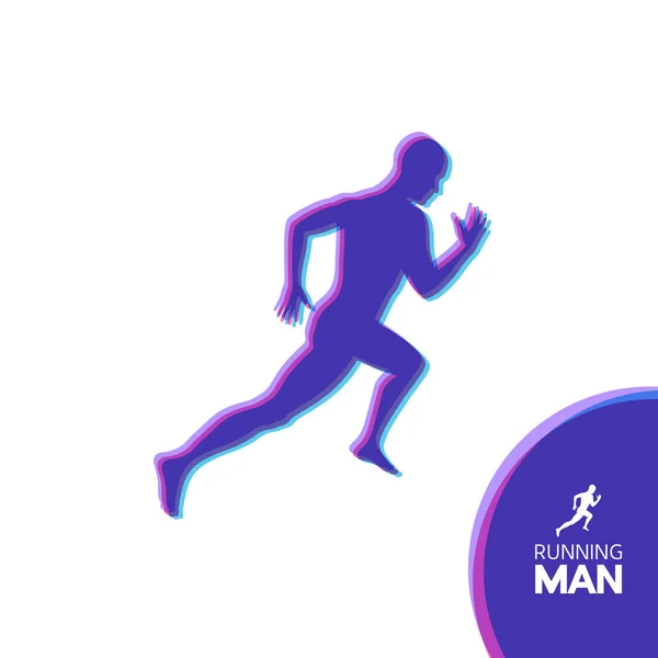Силуэт бегущего человека. Дизайн для спорта. Эмблема для марафона и пробежки. Векторная миграция . — стоковый вектор