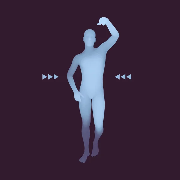 Stojící muž. 3d lidské tělo modelu. Designový prvek. Muž stojí na nohou. Vektorové ilustrace. — Stockový vektor