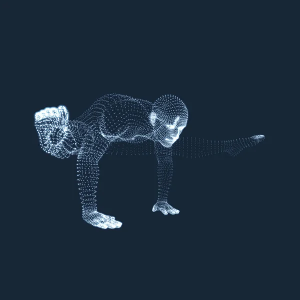 Hombre haciendo ejercicios de yoga. Modelo 3D del Hombre. Estilo de vida saludable. Concepto de entrenamiento. Ilustración vectorial . — Archivo Imágenes Vectoriales