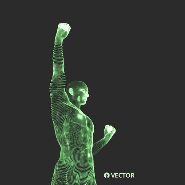 Concepto de liderazgo. Humano con el brazo en alto. Ilustración vectorial 3D . — Vector de stock