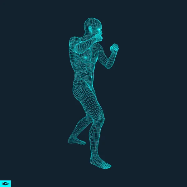 Винищувач. 3D модель людини. Людське тіло. Спортивний символ. Елемент дизайну. Векторна ілюстрація . — стоковий вектор