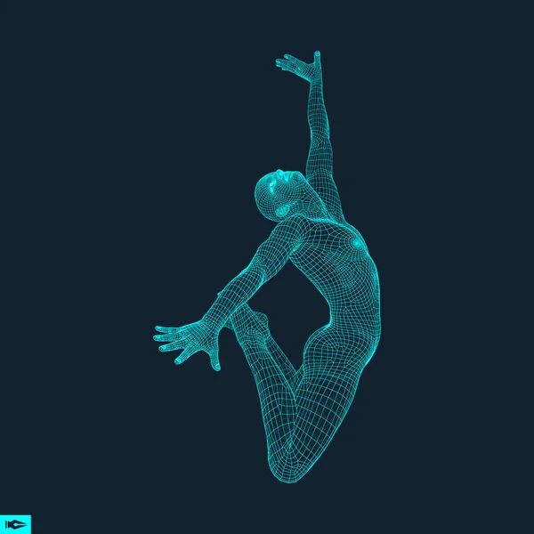 El hombre posa y baila. Modelo 3D del hombre. Cuerpo humano. Símbolo deportivo. Elemento de diseño. Ilustración vectorial . — Vector de stock