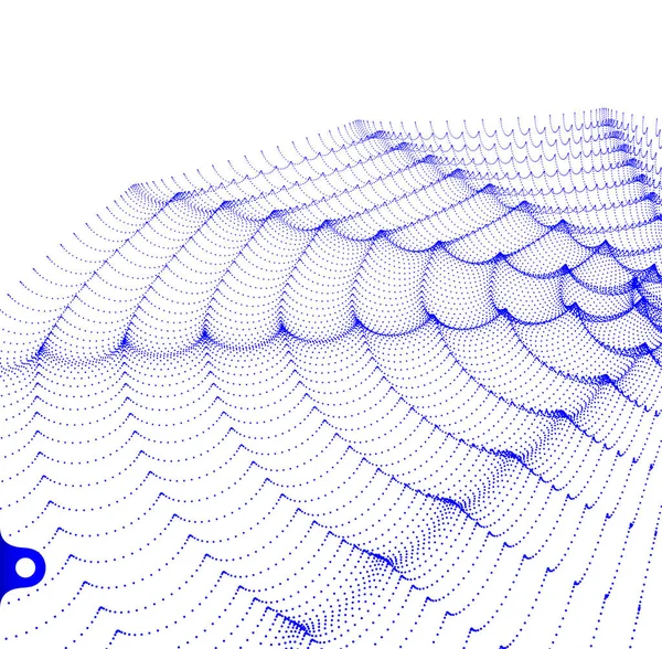 波及効果を持つ3D波状の背景。設計用のグリッド サーフェス。ベクトルイラスト. — ストックベクタ