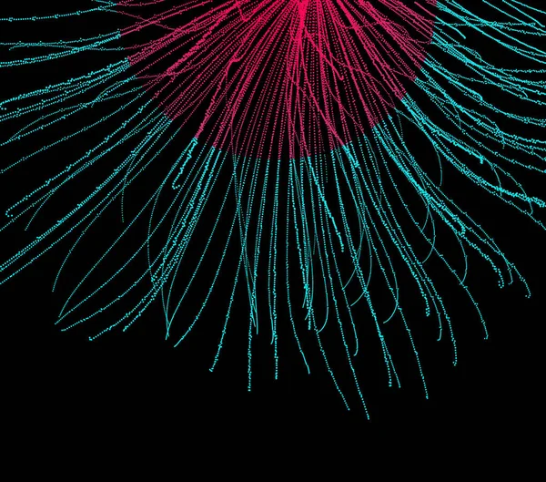 Ponto explode. Array com partículas dinâmicas emitidas. 3d estilo de tecnologia. Fundo abstrato. Ilustração vetorial. — Vetor de Stock