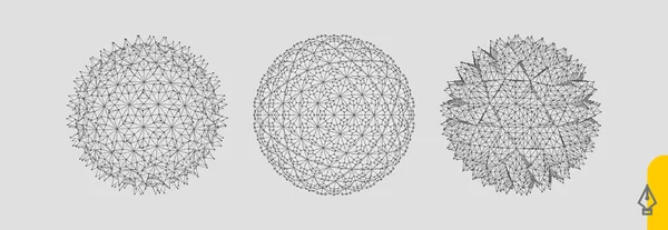 Esfera com linhas e pontos conectados. Ilustração wireframe. Design de grade 3d abstrato. Estilo de tecnologia. — Vetor de Stock