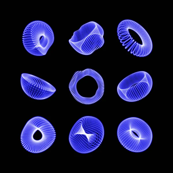 Geometrisk form för Design. Den Torus bestående av punkter. Den halv-sfär bestående av punkter. Molekylär rutnät. 3D teknik-stil. Vektorillustration. — Stock vektor