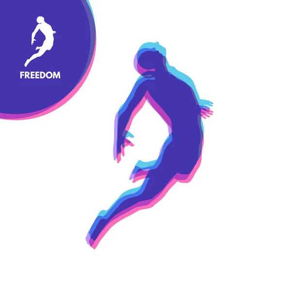 Silhouette eines springenden Mannes. Freiheitsbegriff. Vektorillustration. — Stockvektor