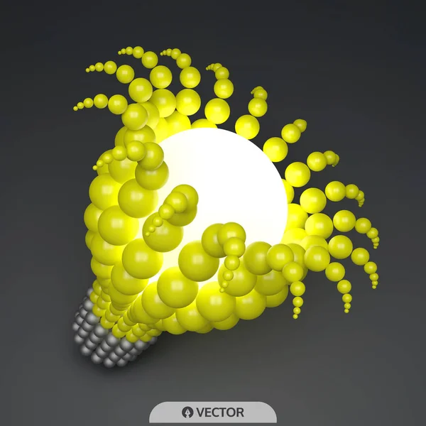 Bombilla. Concepto de idea. composición de las esferas 3d. Ilustración vectorial para ciencia, tecnología, diseño web . — Archivo Imágenes Vectoriales