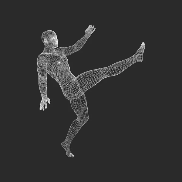 Jugador de fútbol. Concepto deportivo. Modelo 3D del Hombre. Cuerpo humano. Símbolo deportivo. Elemento de diseño. Ilustración vectorial — Vector de stock