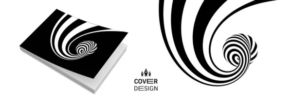 Cover-Design-Vorlage. Schwarz-Weiß-Muster mit optischer Täuschung. geeignet für Plakate, Banner, Buchumschläge, Broschüren, Planer oder Notizbücher. 3D-Vektor-Illustration. — Stockvektor