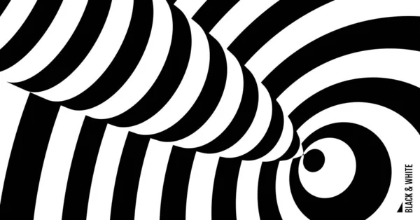 Objetivo alcanzado en el centro. Diseño en blanco y negro con ilusión óptica. Fondo rayado abstracto. Ilustración vectorial . — Vector de stock