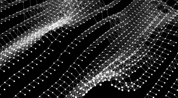 Abstracte achtergrond van wetenschap of technologie. Grafisch ontwerp. Illustratie van het netwerk. 3D-oppervlak van het raster. — Stockvector