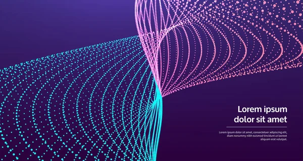 Ondas sonoras. Visualização de Big Data. Array com partículas dinâmicas. Projeto de grade abstrato. Ilustração vetorial 3d para ciência ou tecnologia. — Vetor de Stock