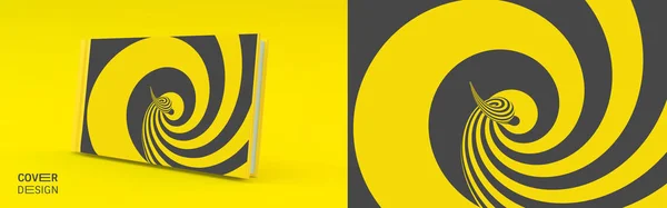 Mall för omslag. Svart och gult mönster med optisk illusion. Gäller för plakat, banderoller, bokomslag, broschyrer, planerare eller anteckningsböcker. 3D vektor illustration. — Stock vektor