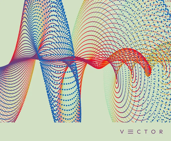 Ondas sonoras. Visualização de Big Data. Array com partículas dinâmicas. Projeto de grade abstrato. Ilustração vetorial 3d para ciência ou tecnologia. —  Vetores de Stock