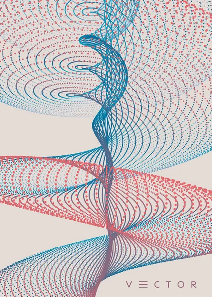 Zvukové vlny. Velká vizualizace dat. Pole s dynamickými částicemi. Abstraktní design mřížky. 3D vektorová ilustrace pro vědu nebo techniku. — Stockový vektor