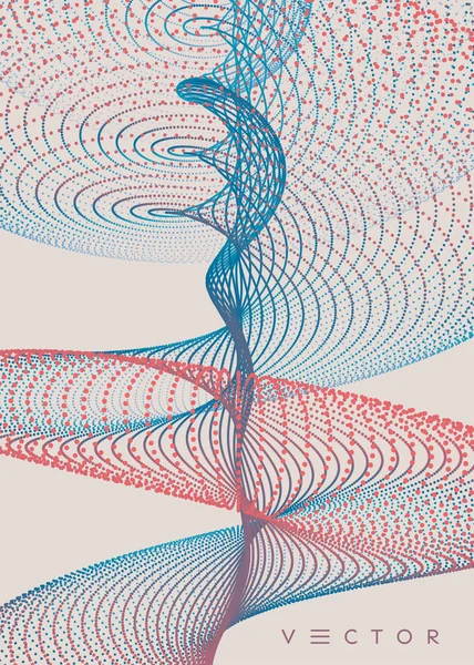 Ondas sonoras. Visualización de macrodatos. Array con partículas dinámicas. Diseño abstracto de rejilla. Ilustración vectorial 3d para ciencia o tecnología. — Archivo Imágenes Vectoriales