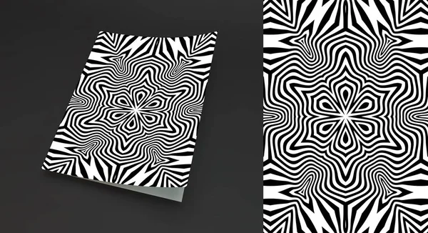Cover design template. Black and white pattern with optical illusion. Applicable for placards, banners, book covers, brochures, planners or notebooks. 3d vector illustration. — Stock Vector