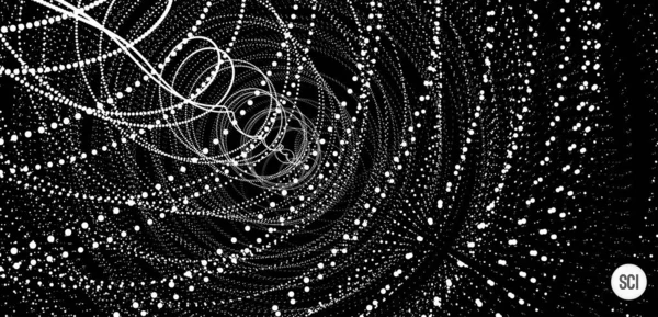 Tablica z cząsteczkami dynamicznymi. Wirować z połączonymi kropkami. Abstrakcyjna nauka lub technologia tło. grafika wektorowa 3D. — Wektor stockowy