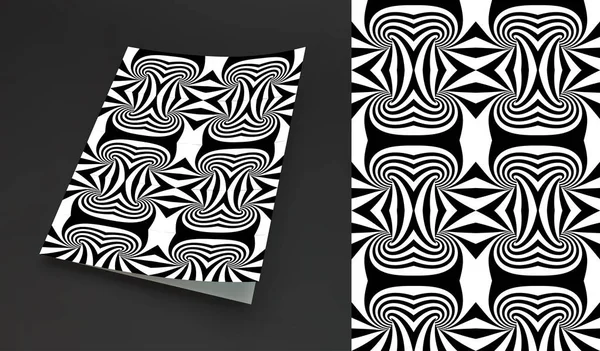 Cover design template. Black and white pattern with optical illusion. Applicable for placards, banners, book covers, brochures, planners or notebooks. 3d vector illustration. — Stock Vector
