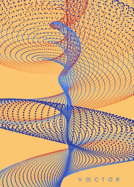 Ondas sonoras. Visualización de macrodatos. Array con partículas dinámicas. Diseño abstracto de rejilla. Ilustración vectorial 3d para ciencia o tecnología. — Vector de stock