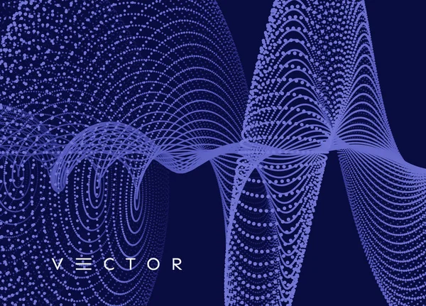 Fale dźwiękowe. Wizualizacja dużych zbiorów. Układ z dynamicznymi cząstkami. Abstrakcyjny projekt sieci. Ilustracja wektora 3D dla nauki lub technologii. — Wektor stockowy
