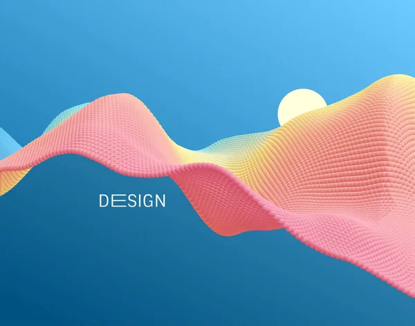 3D波浪背景 带有动态发射粒子的阵列 波由许多球体形成的波 摘要矢量图解 设计模板 现代模式 — 图库矢量图片
