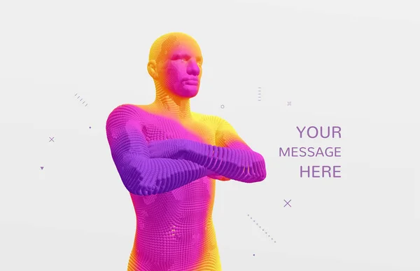 胸の上に腕を組んでいる 3D人体モデル 人工知能の概念 ベクターイラスト — ストックベクタ
