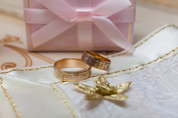 Wedding Concept Close Wedding Rings Copy Space — Stock Photo, Image