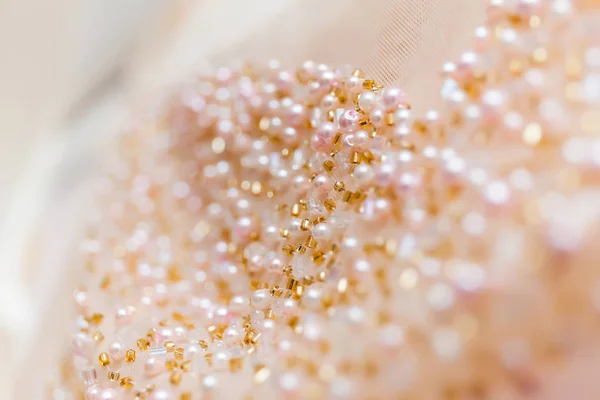 Hochzeit Hintergrund Nahaufnahme Des Brautkleides Aus Spitze Pudrige Farbe Zartheit — Stockfoto