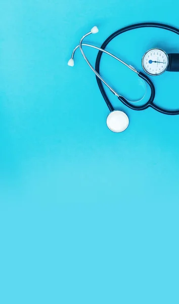 Medicinska Begrepp Bakgrund Stetoskop Läkare Blå — Stockfoto