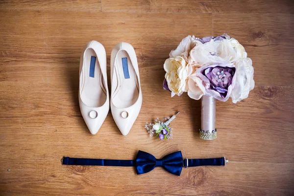 Wedding Concept Flat Lay Composition Wedding Accessories Bride Groom — Stock Photo, Image