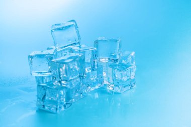 mavi zemin üzerine ıslak buz küpleri