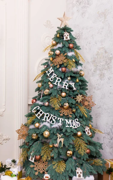 Christmas New Year Tree Decoratie Interieur — Stockfoto