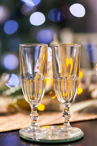 Christmas New Year Celebration Champagne Glasses New Year Holiday Decorated — Stock Photo, Image