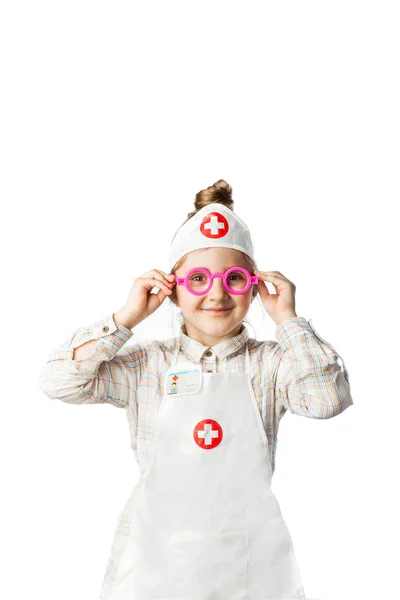 Young little cute doctor on white background — 스톡 사진