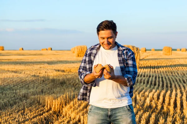 Agricoltore di successo nel settore del grano. tempo di raccolta — Foto Stock