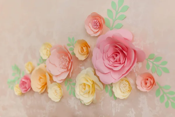 Dekoracyjne Tło Ręcznie Robionych Kwiatów Papieru Ścianie — Zdjęcie stockowe