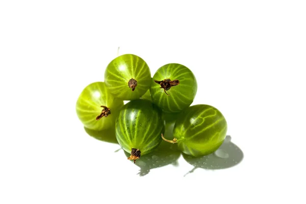 Group Five Green Gooseberrys Isolated White Background Close View — Stock Photo, Image