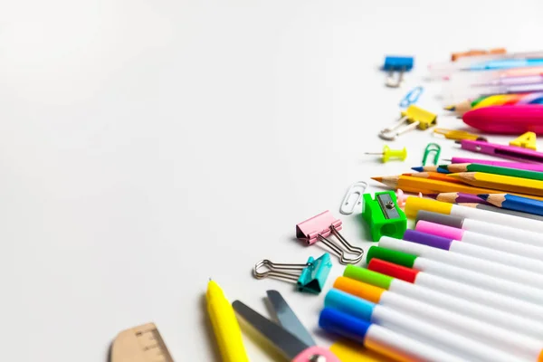 Vuelta Escuela Elementos Para Escuela Fondo Blanco Con Espacio Copia — Foto de Stock