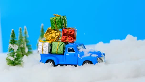 Christmas New Year Greeting Card Gift Delivery Thuck Goes Winter — Stock Video